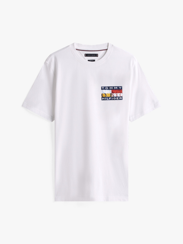 White Logo Print Jersey Crew Neck T-Shirt  Men