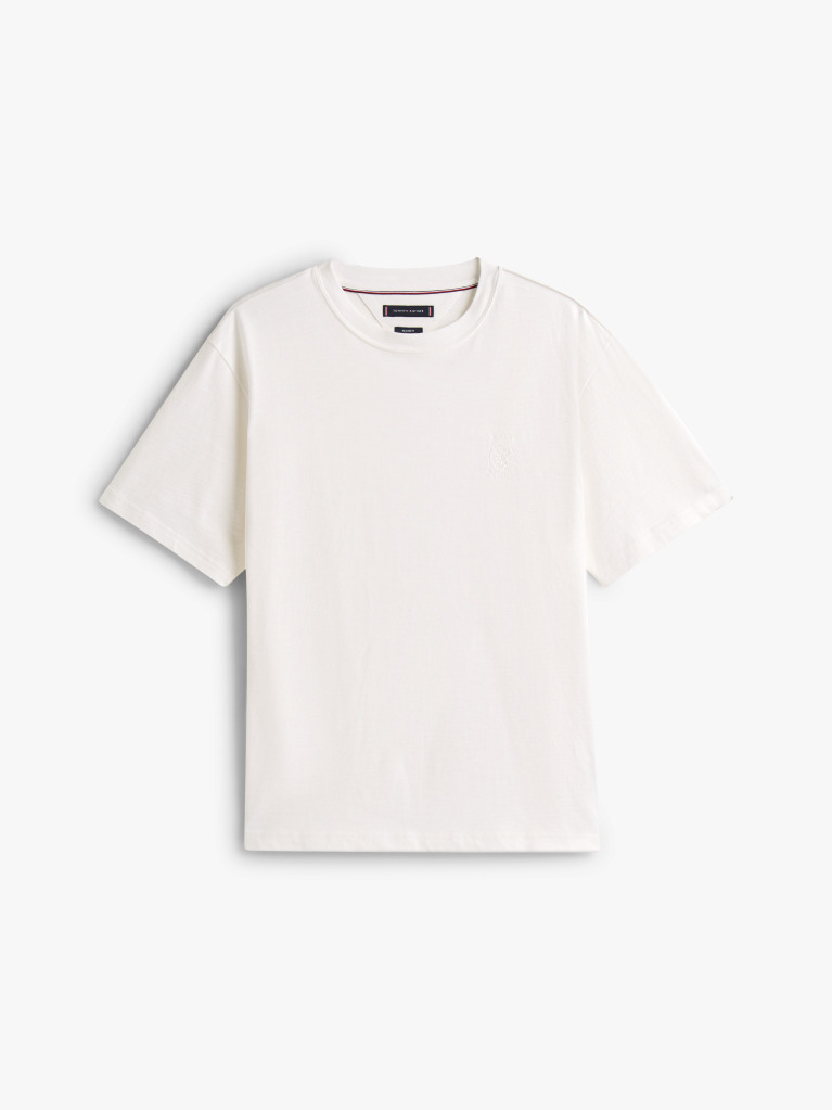 Beige Varsity Textured Crest Embroidery T-Shirt  Men