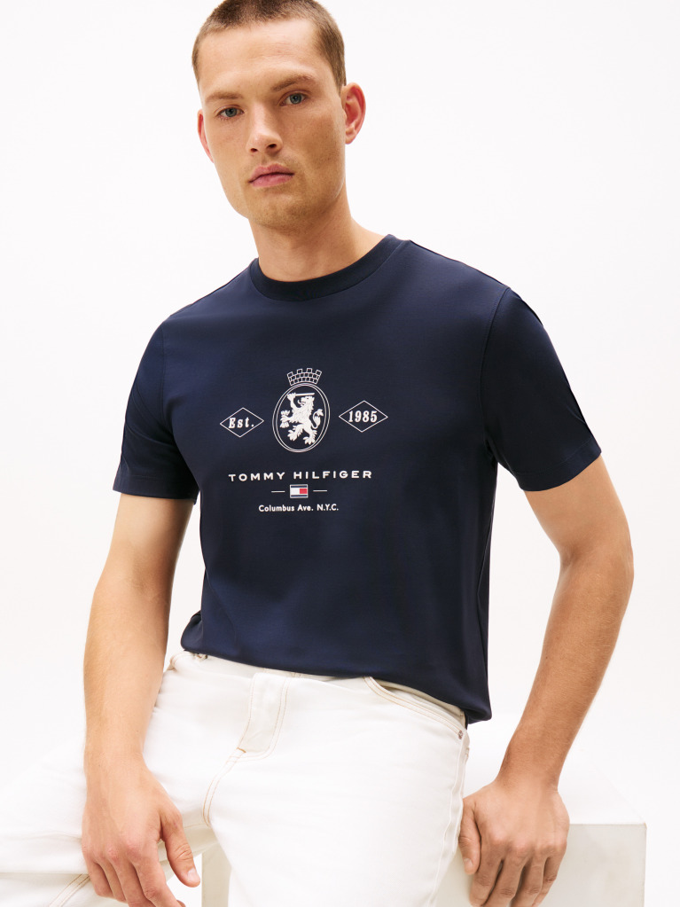 Blue Varsity Graphic Interlock Knit T-Shirt  Men