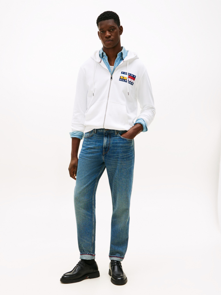 Άσπρο TH Hoodie Με Colour Σημαία  Άνδρες