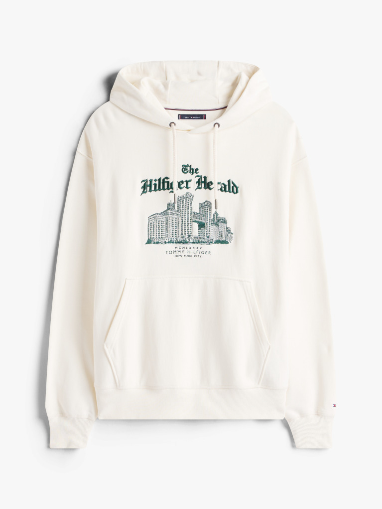 Μπεζ Άνετο Hoody Με Κεντητό Λογότυπο Και Κορδόνι  Άνδρες