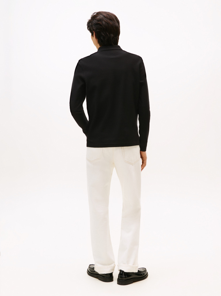 Black Jacquard Long Sleeve Polo Shirt  Men