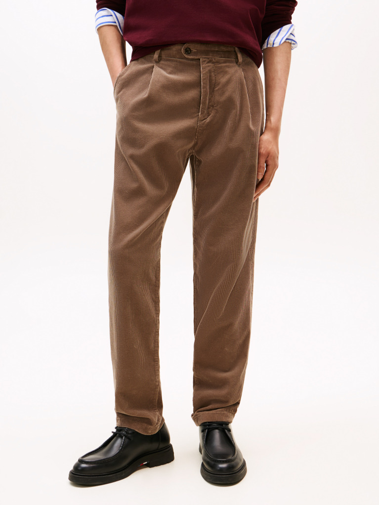 Καφέ Harlem Πλισέ Κοτλέ Παντελόνι Chinos Σε Tapered Γραμμή  Άνδρες
