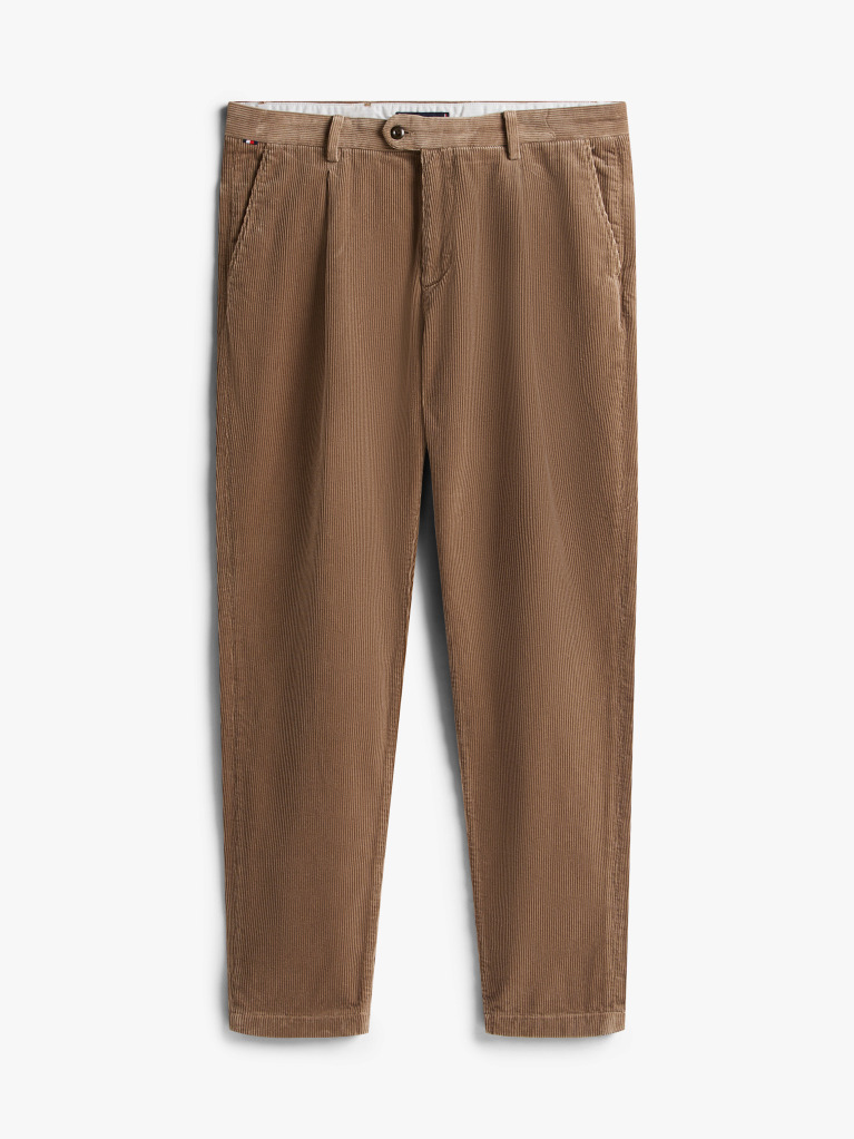 Καφέ Harlem Πλισέ Κοτλέ Παντελόνι Chinos Σε Tapered Γραμμή  Άνδρες