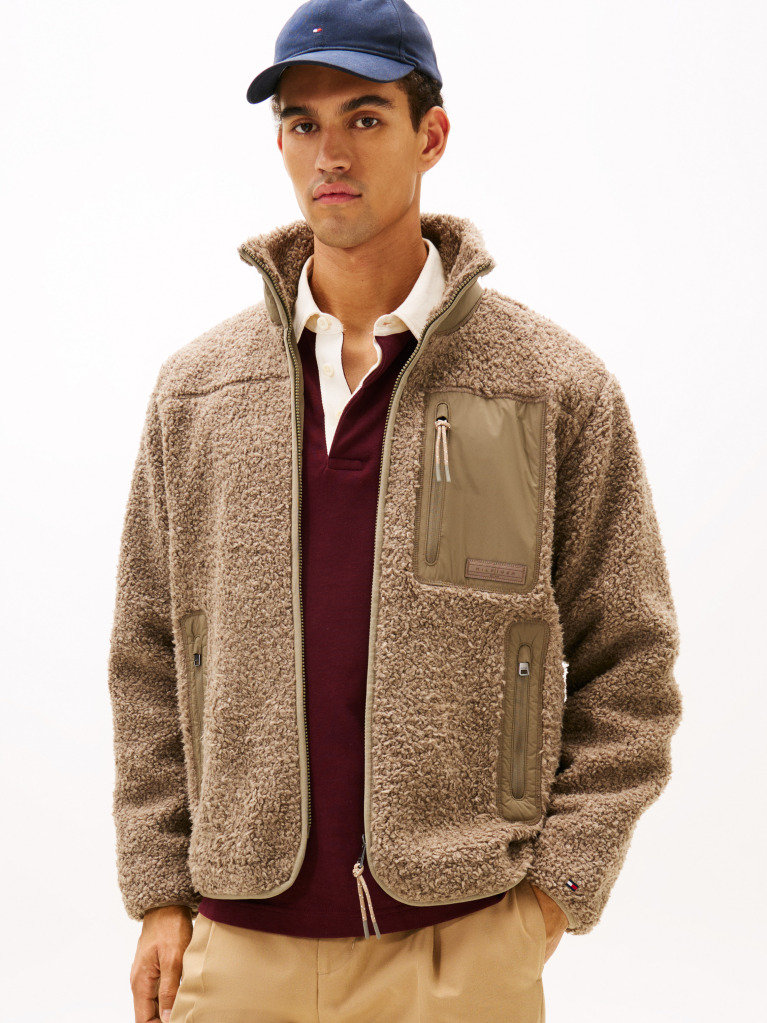 Μπεζ Teddy Fleece Τζάκετ Με Φερμουάρ  Άνδρες