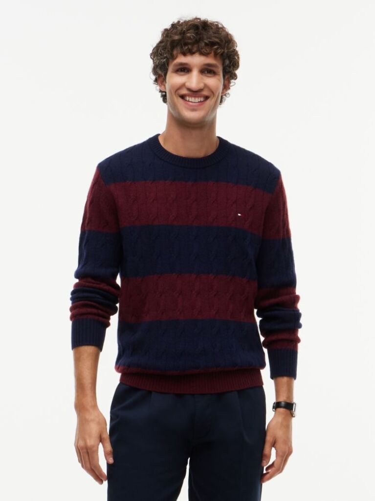Multi Pure Wool Cable Knit Jumper  Men