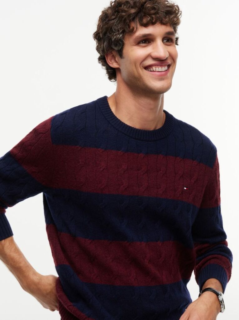 Multi Pure Wool Cable Knit Jumper  Men