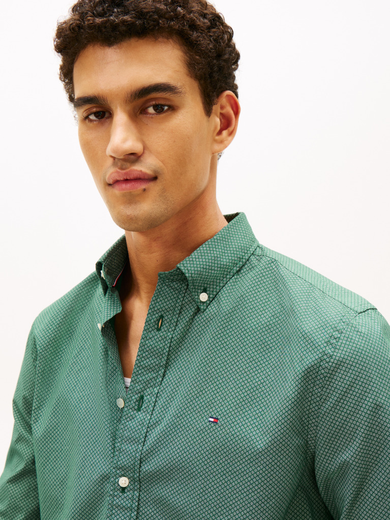 Green Flex Poplin Regular Micro Print Shirt  Men