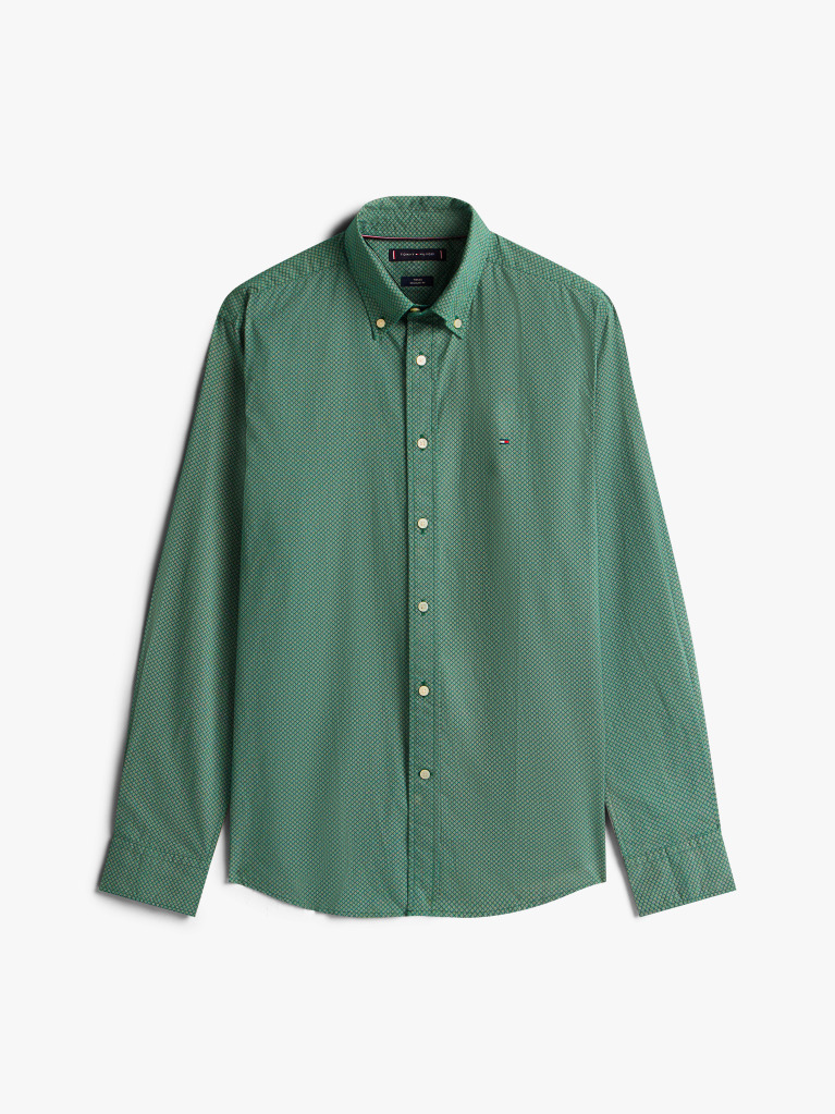 Green Flex Poplin Regular Micro Print Shirt  Men