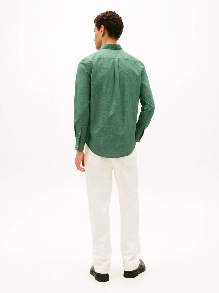 Green Flex Poplin Regular Micro Print Shirt  Men