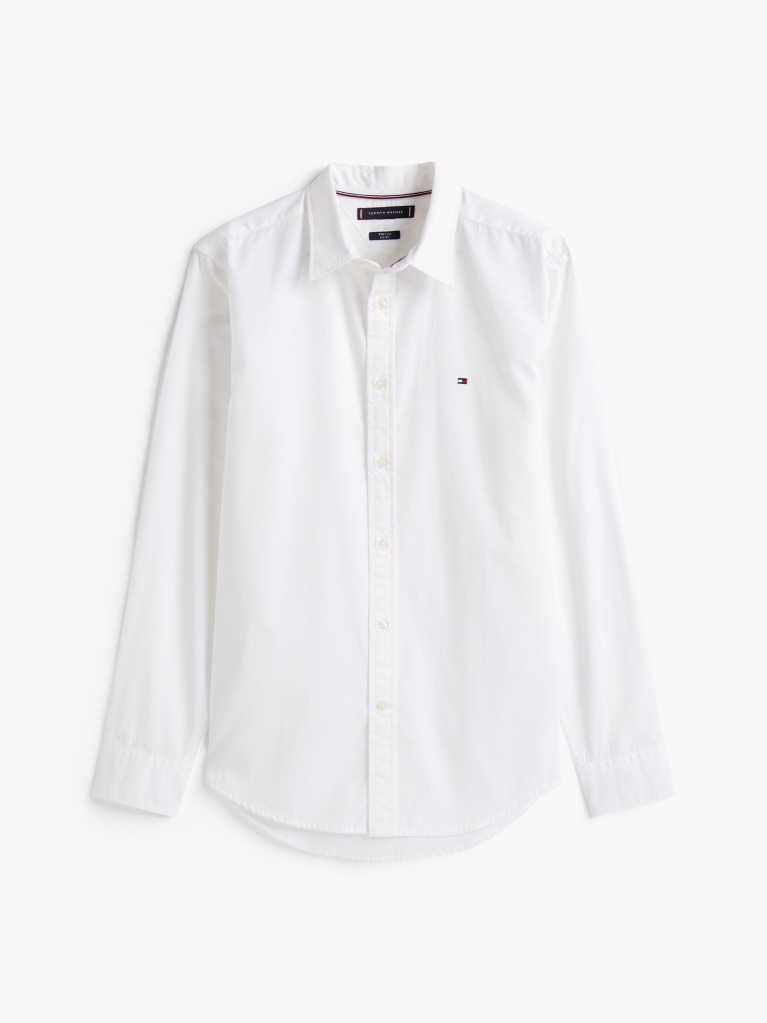 White Flex Poplin Slim Shirt  Men