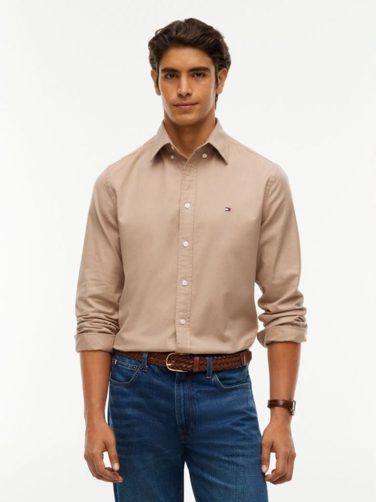 Beige TH Flex Regular Fit Flannel Shirt  Men