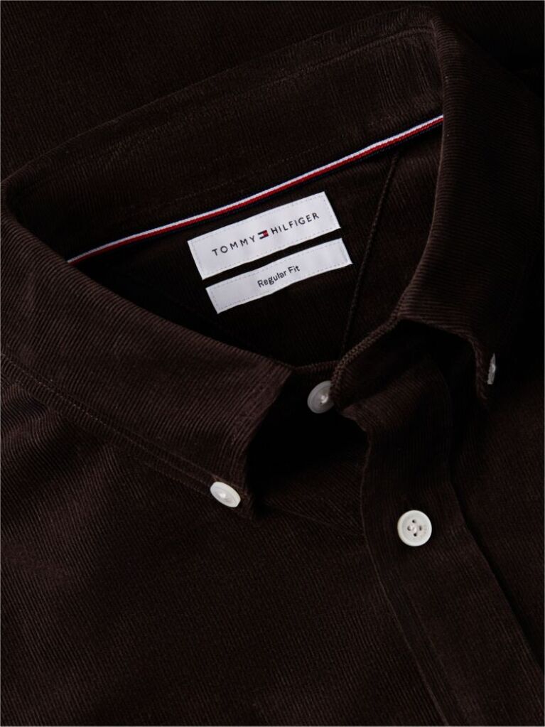 Brown Regular Fit Flag Embroidery Corduroy Shirt  Men