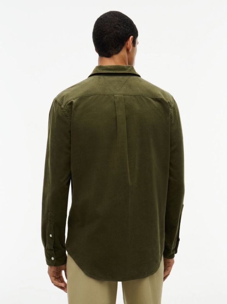 Green Regular Fit Flag Embroidery Corduroy Shirt  Men