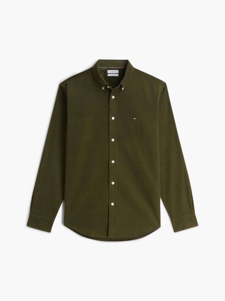 Green Regular Fit Flag Embroidery Corduroy Shirt  Men