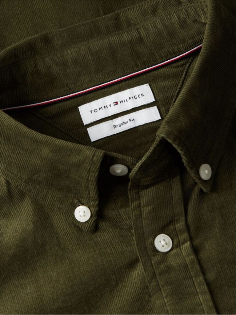 Green Regular Fit Flag Embroidery Corduroy Shirt  Men