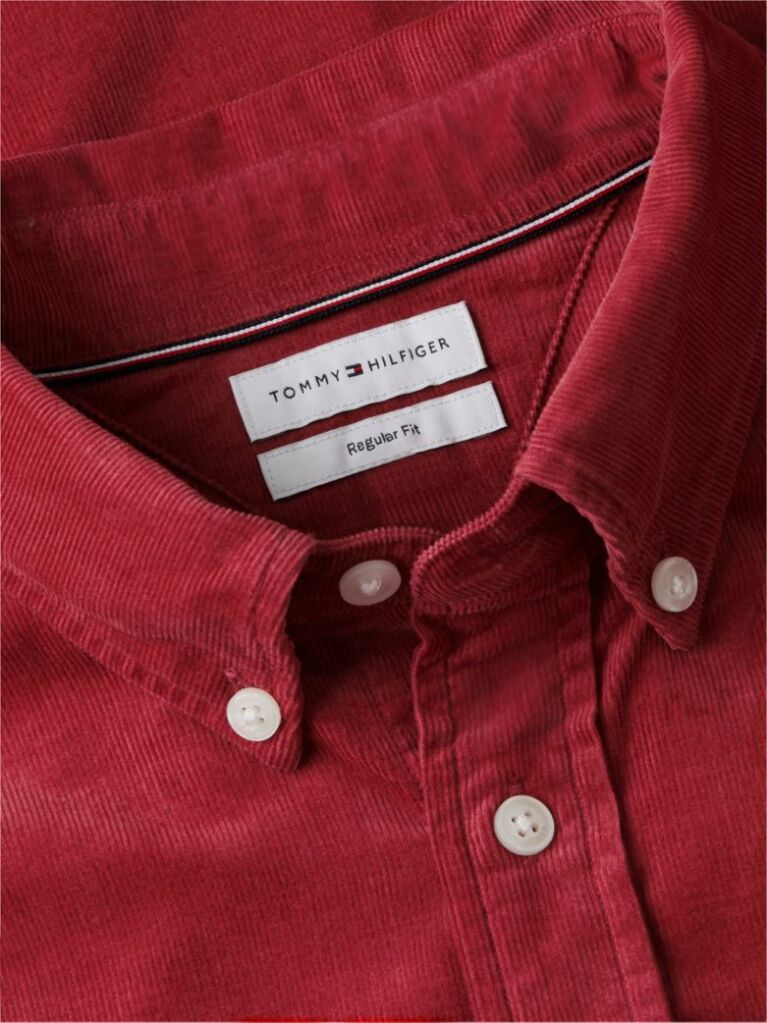 Red Regular Fit Flag Embroidery Corduroy Shirt  Men