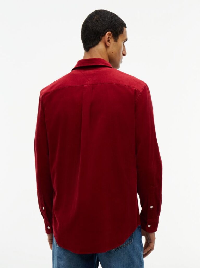 Red Regular Fit Flag Embroidery Corduroy Shirt  Men