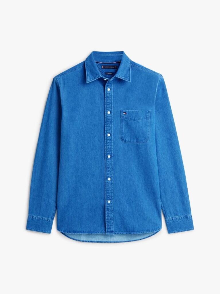Denim Regular Fit Flag Embroidery Denim Shirt  Men