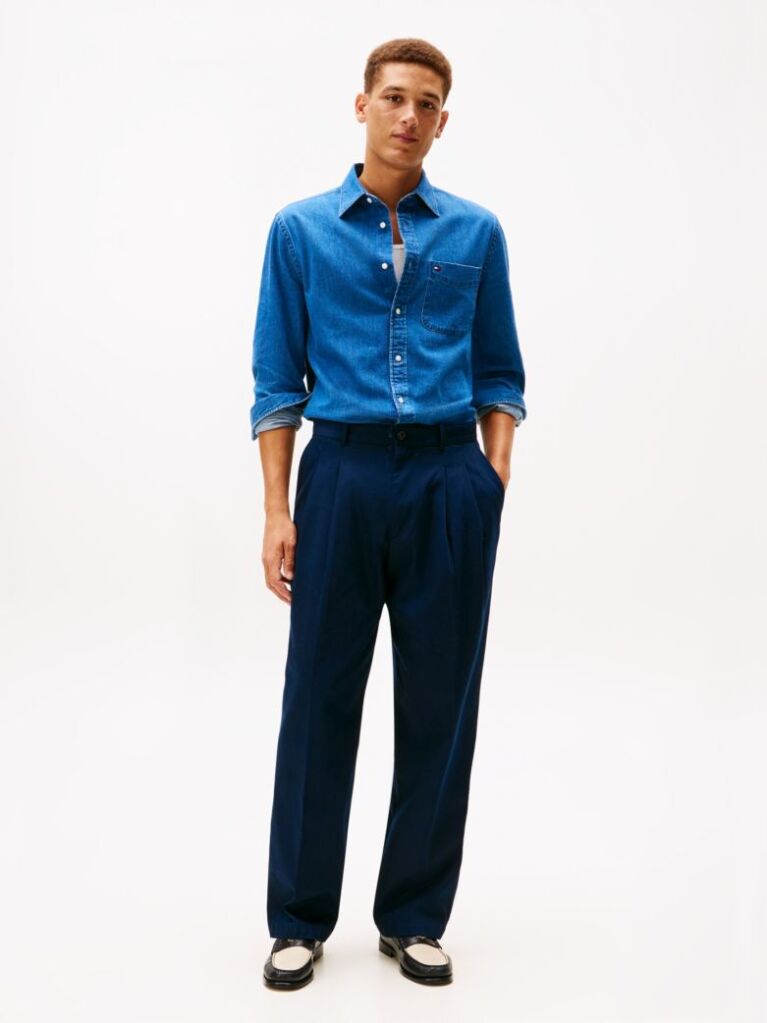 Denim Regular Fit Flag Embroidery Denim Shirt  Men