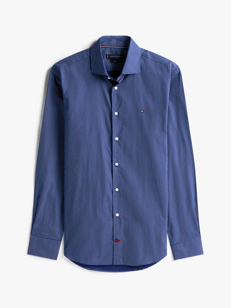 Blue Solid Print Slim Shirt  Men