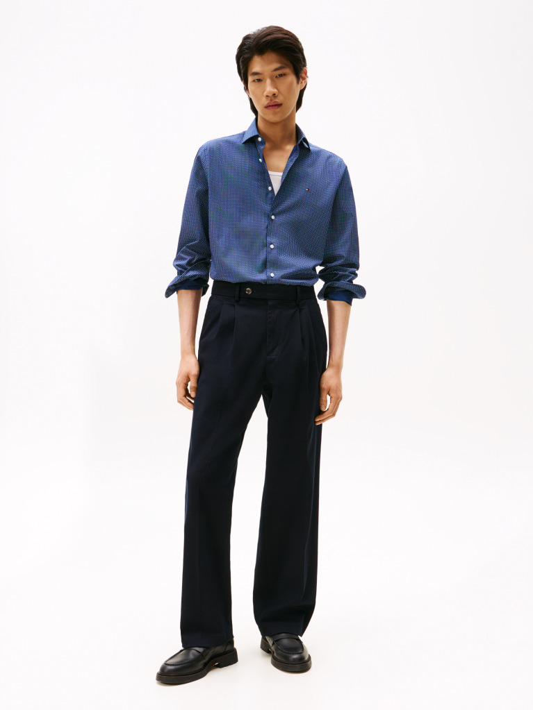 Blue Solid Print Slim Shirt  Men