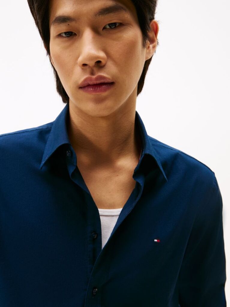 Blue Regular Fit Flag Embroidery Oxford Shirt  Men