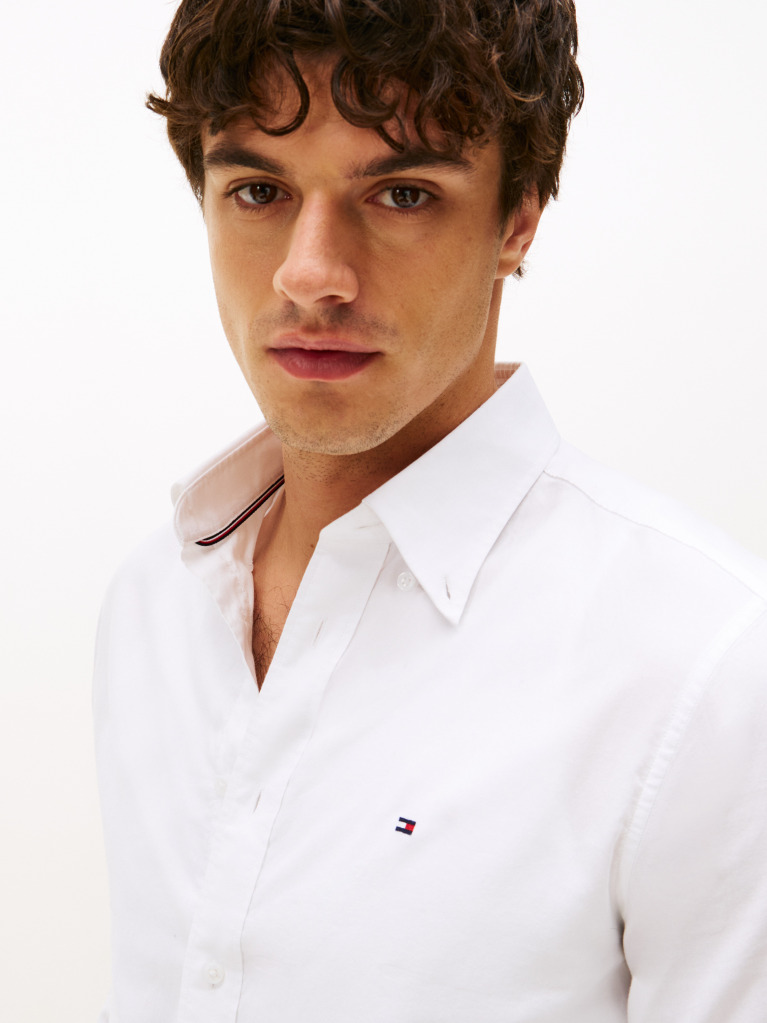 White Regular Fit Flag Embroidery Oxford Shirt  Men