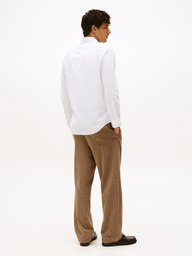 White Regular Fit Flag Embroidery Oxford Shirt  Men