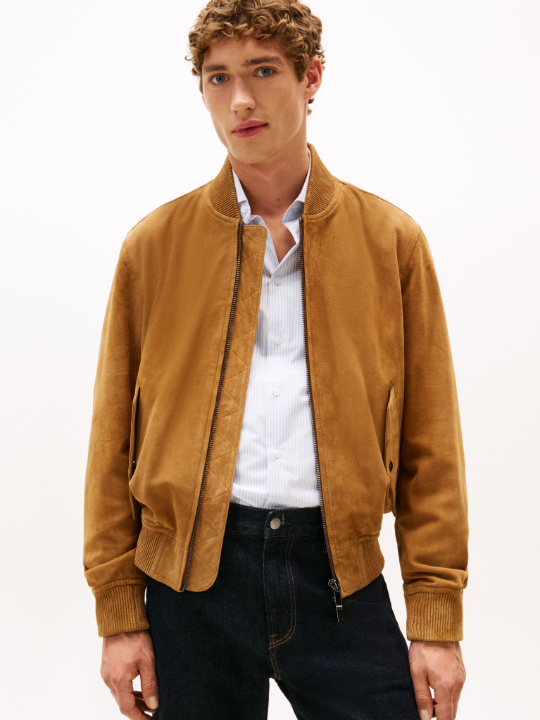 Καφέ Smart Casual Σουέτ Bomber Τζάκετ  Άνδρες