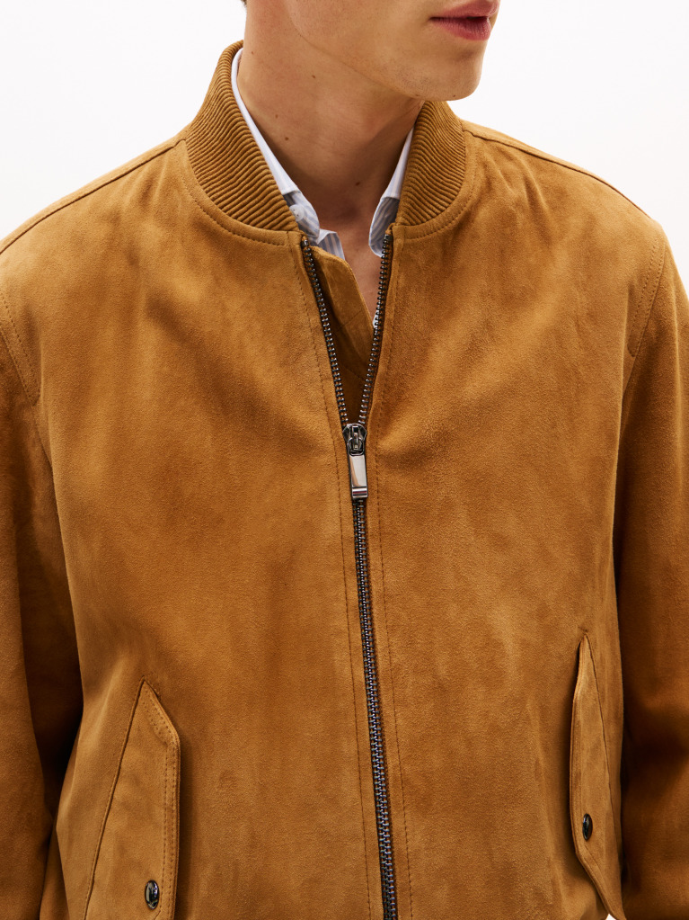 Καφέ Smart Casual Σουέτ Bomber Τζάκετ  Άνδρες