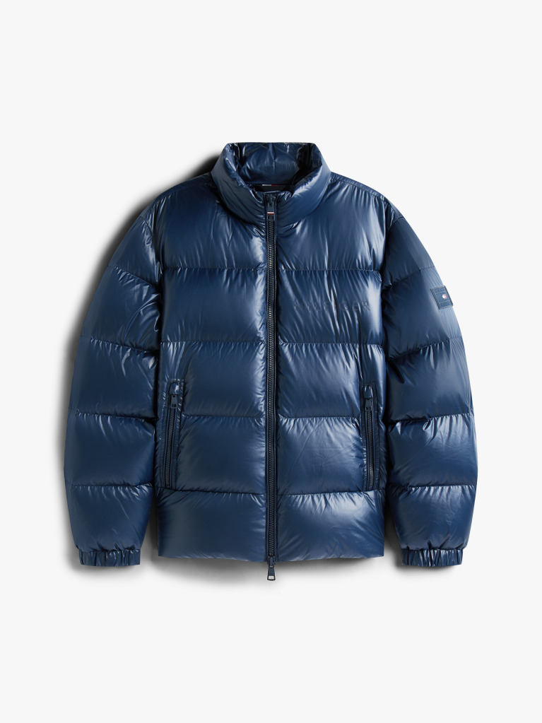 Blue Shiny Water Repellent Down Puffer Jacket  Men