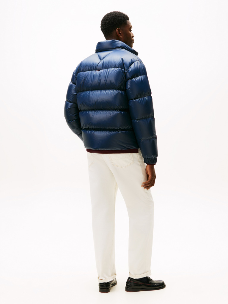 Blue Shiny Water Repellent Down Puffer Jacket  Men