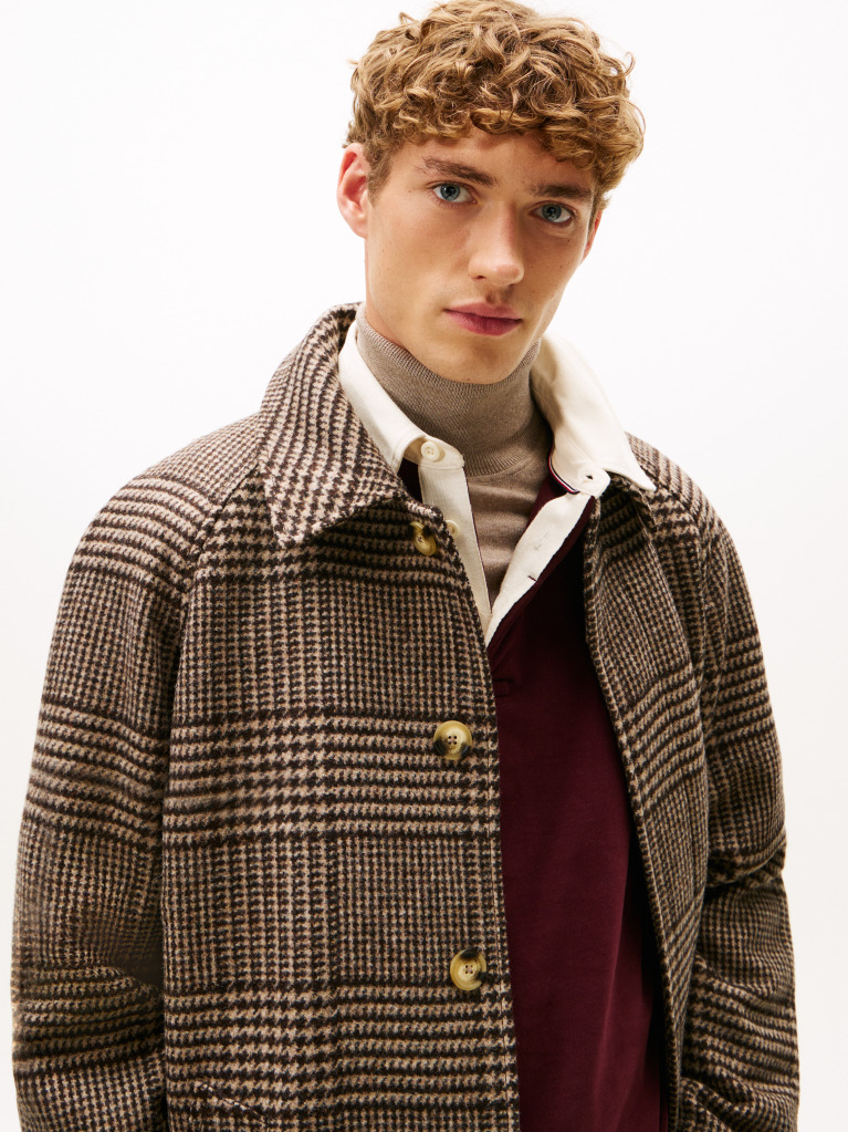 Multi Relaxed Wool Blend Check Coat  Men