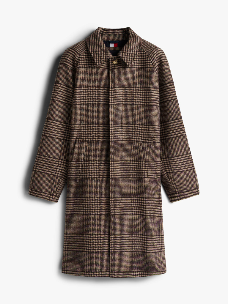 Multi Relaxed Wool Blend Check Coat  Men