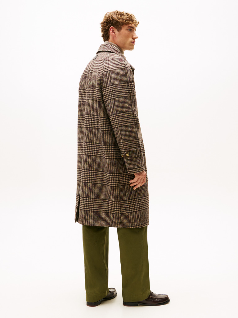 Multi Relaxed Wool Blend Check Coat  Men