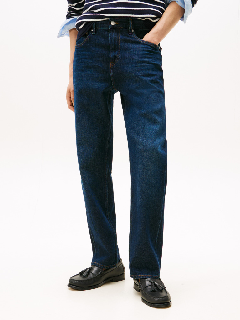Blue These jeans have a classic straight-leg shape and feature subtle fading on the thighs for a lived-in appearance.  Men