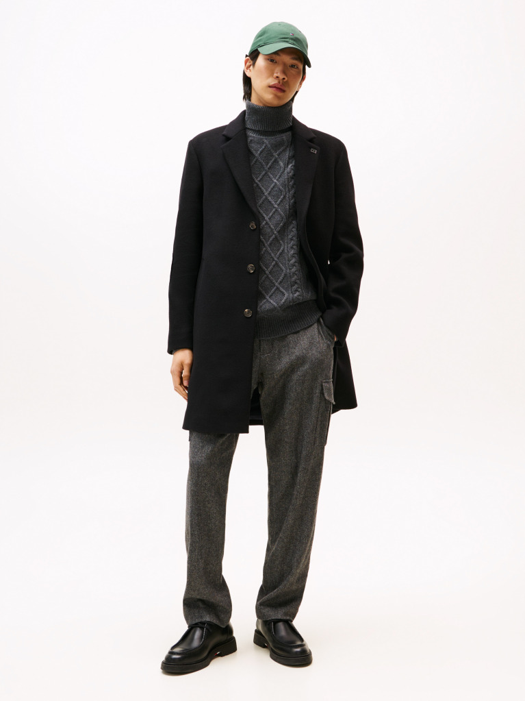 Black Smart Casual Wool Blend Single Breasted Coat  Men
