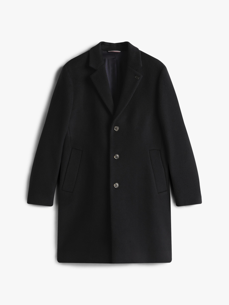 Black Smart Casual Wool Blend Single Breasted Coat  Men