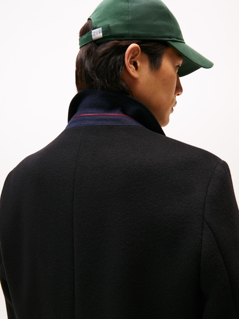 Black Smart Casual Wool Blend Single Breasted Coat  Men