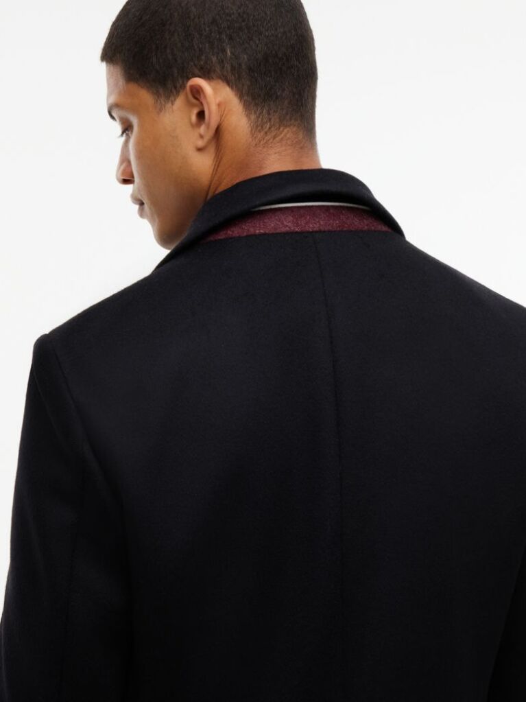 Μαύρο Smart Casual Μάλλινο Παλτό Με Μονή Σειρά Κουμπιών  Άνδρες