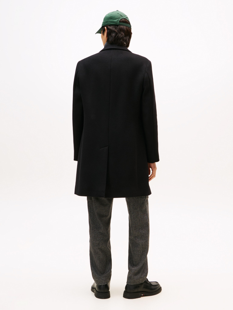 Black Smart Casual Wool Blend Single Breasted Coat  Men