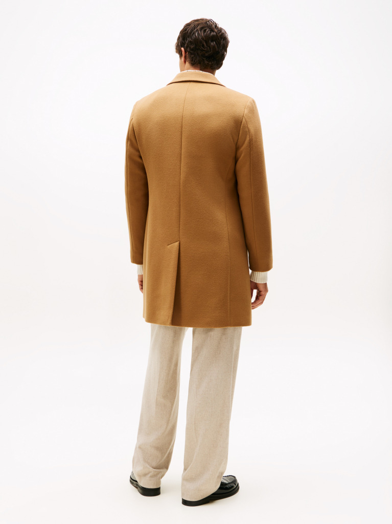 Brown Smart Casual Wool Blend Single Breasted Coat  Men