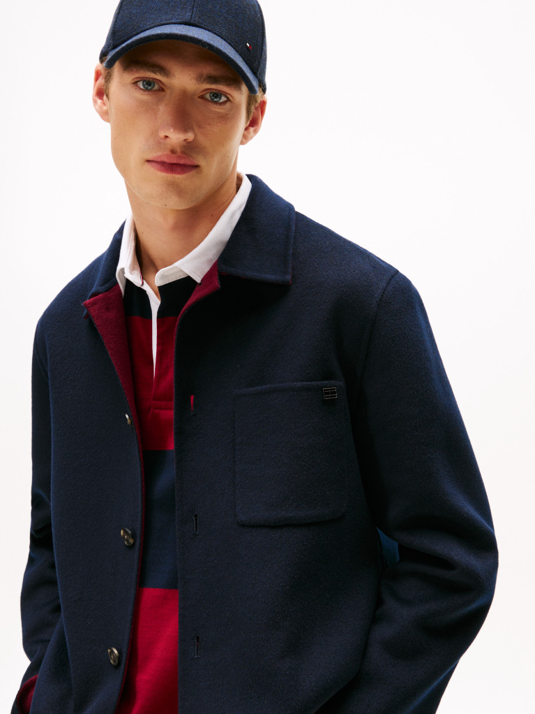 Μπλε Smart Casual Μάλλινο Τζάκετ Σε Στιλ Πουκάμισο  Άνδρες