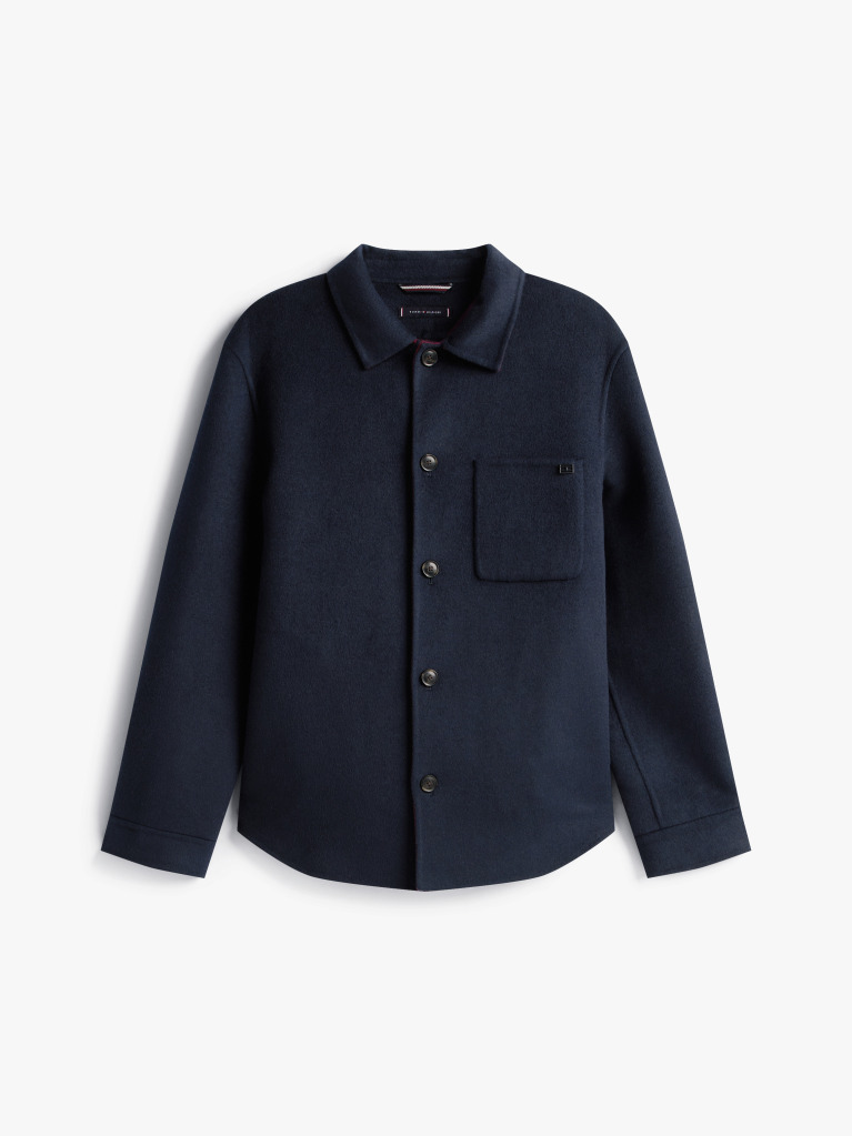 Μπλε Smart Casual Μάλλινο Τζάκετ Σε Στιλ Πουκάμισο  Άνδρες