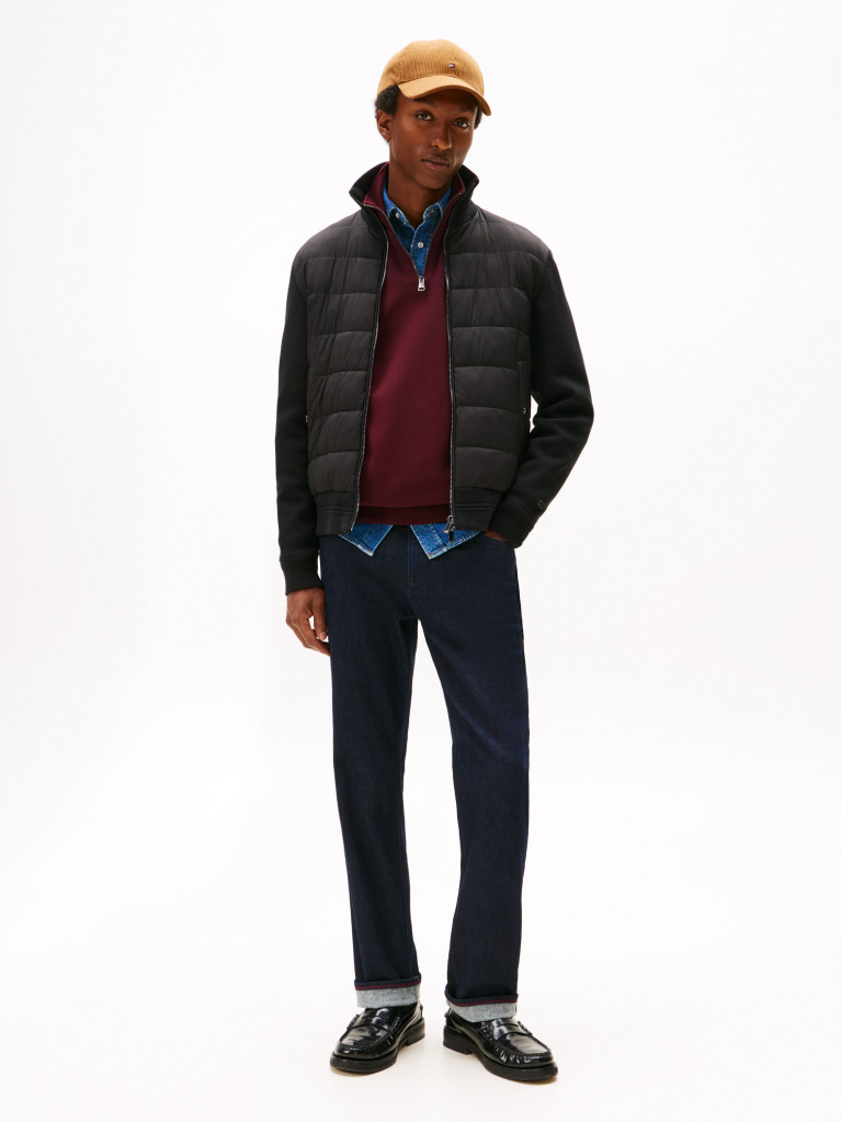 Black Smart Casual Mixed Texture Zip-Thru Jacket  Men