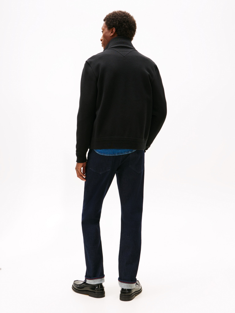 Black Smart Casual Mixed Texture Zip-Thru Jacket  Men