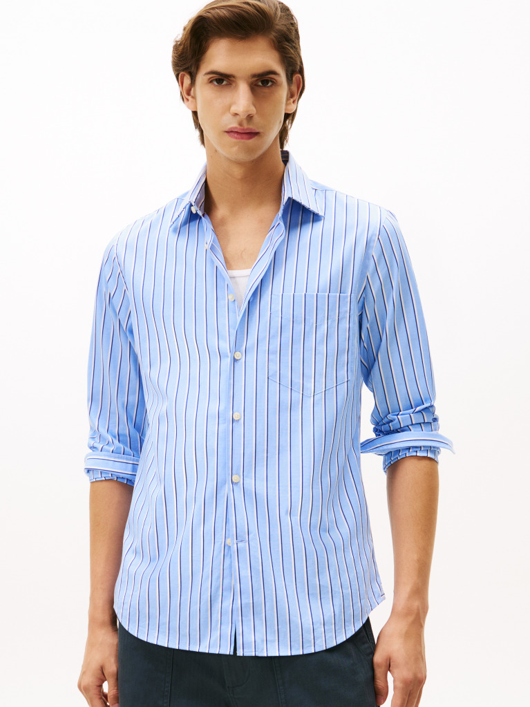 Multi Smart Casual Slim Fit Stripe Poplin Shirt  Men