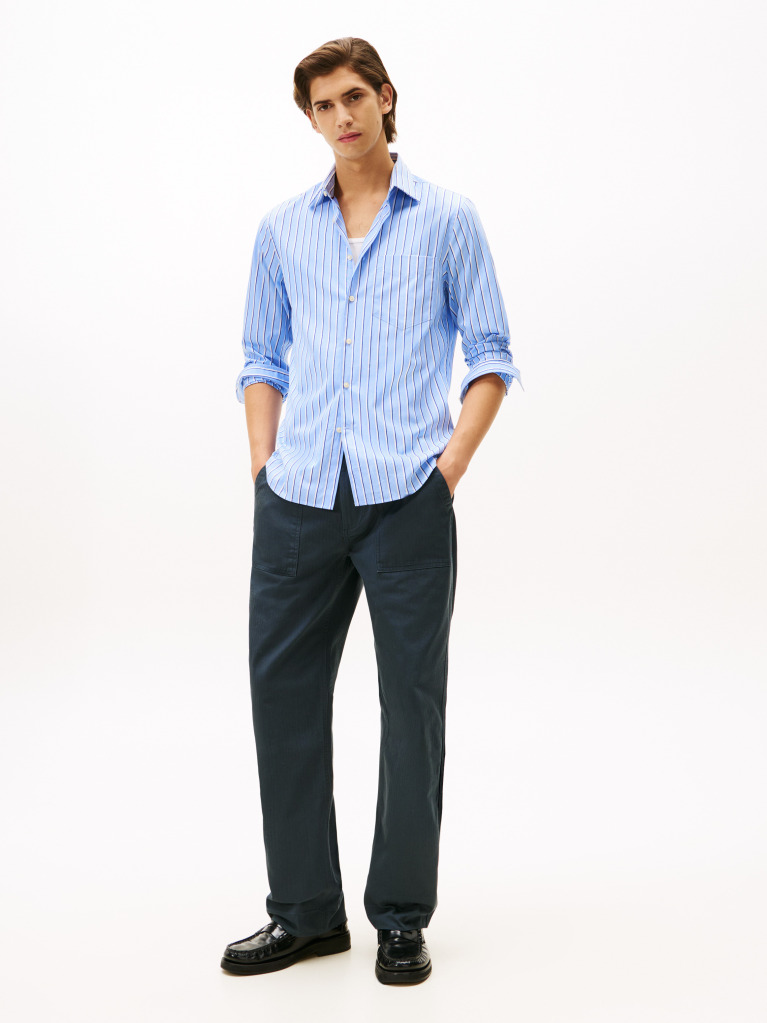 Multi Smart Casual Slim Fit Stripe Poplin Shirt  Men