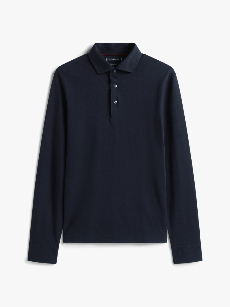 Μπλε Smart Casual Μακρυμάνικη Μπλούζα Πόλο Σε Slim Γραμμή  Άνδρες